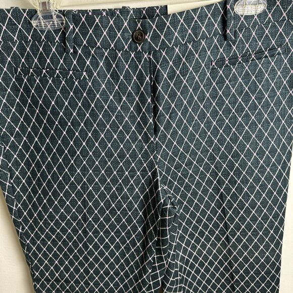 Ann Taylor The Cotton Crop Pants Green Pink Geometric Midrise Flat Front - Picture 2 of 14